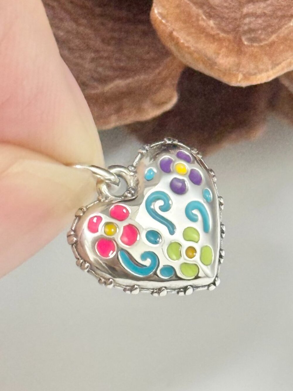Enamel Consuela Heart Charm Sterling Silver Dangle